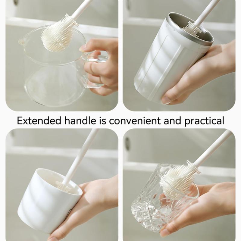 Brosse de nettoyage en silicone à 360° avec long manche – Nettoyeur de biberons à poils souples pour biberons, gourdes, bouteilles isothermes, couvercles, théières, bols et récipients étroits. Offre spéciale : 1 acheté, 1 offert.