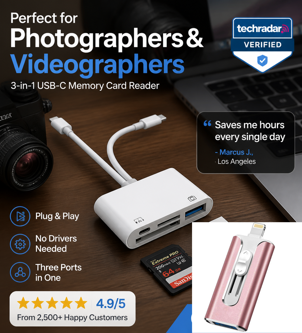 🎬📱 Hub de transfert pour créateurs – Lecture simultanée SD/TF, sauvegarde sur téléphone et tablette, l’outil indispensable pour monter vos stories de voyage ou vos courts-métrages depuis n’importe où 🎥🗺️
