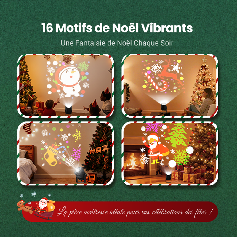 Projecteur lumineux rotatif à LED avec motifs de Noël
