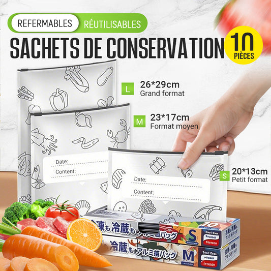 🥢Sac de Conservation en Aluminium Reutilisable et Fermable🌍Parfait pour Stocker et Protéger Vos Aliments!🌿