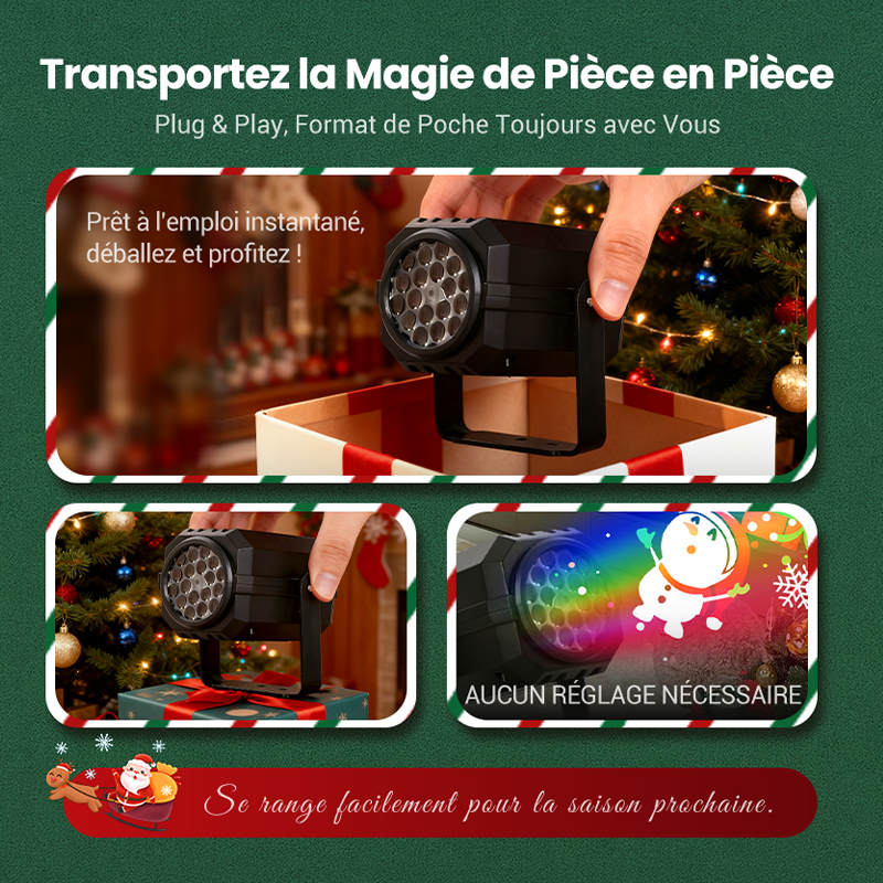 Projecteur lumineux rotatif à LED avec motifs de Noël