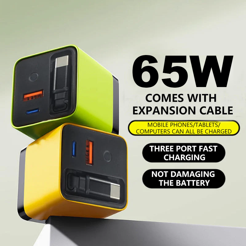 🔥‑50% PROMO FLASH🔌 Chargeur 65W rétractable Type‑C, format poche, multi‑appareils téléphone tablette PC, sans câbles désordonnés ✨💼
