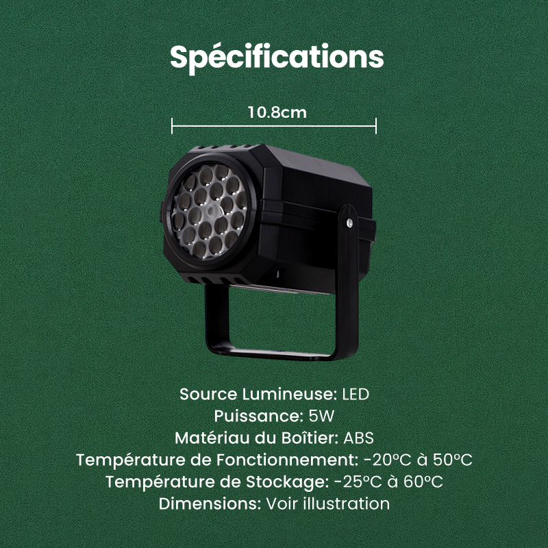 Projecteur lumineux rotatif à LED avec motifs de Noël