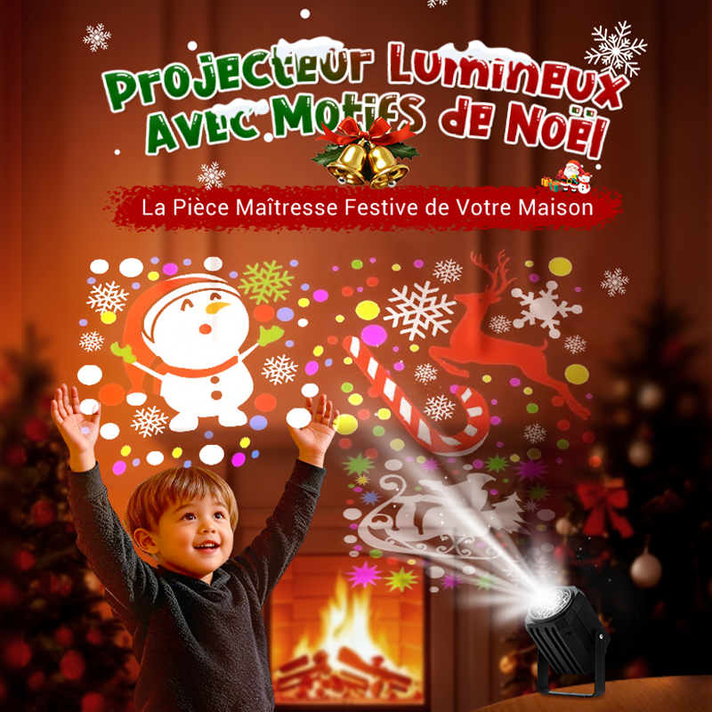 Projecteur lumineux rotatif à LED avec motifs de Noël