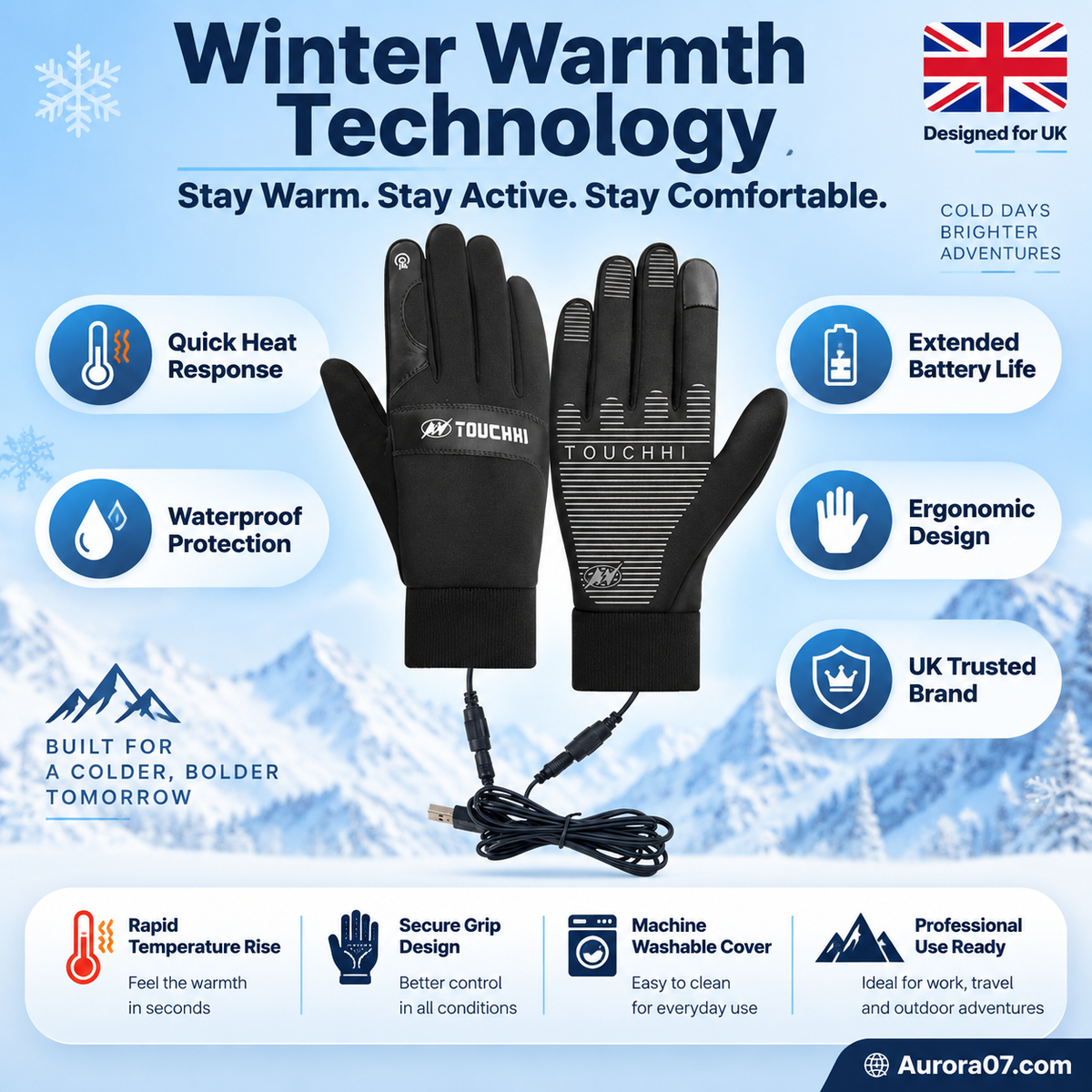 Gants chauffants électriques chauds d'hiver pour l'extérieur