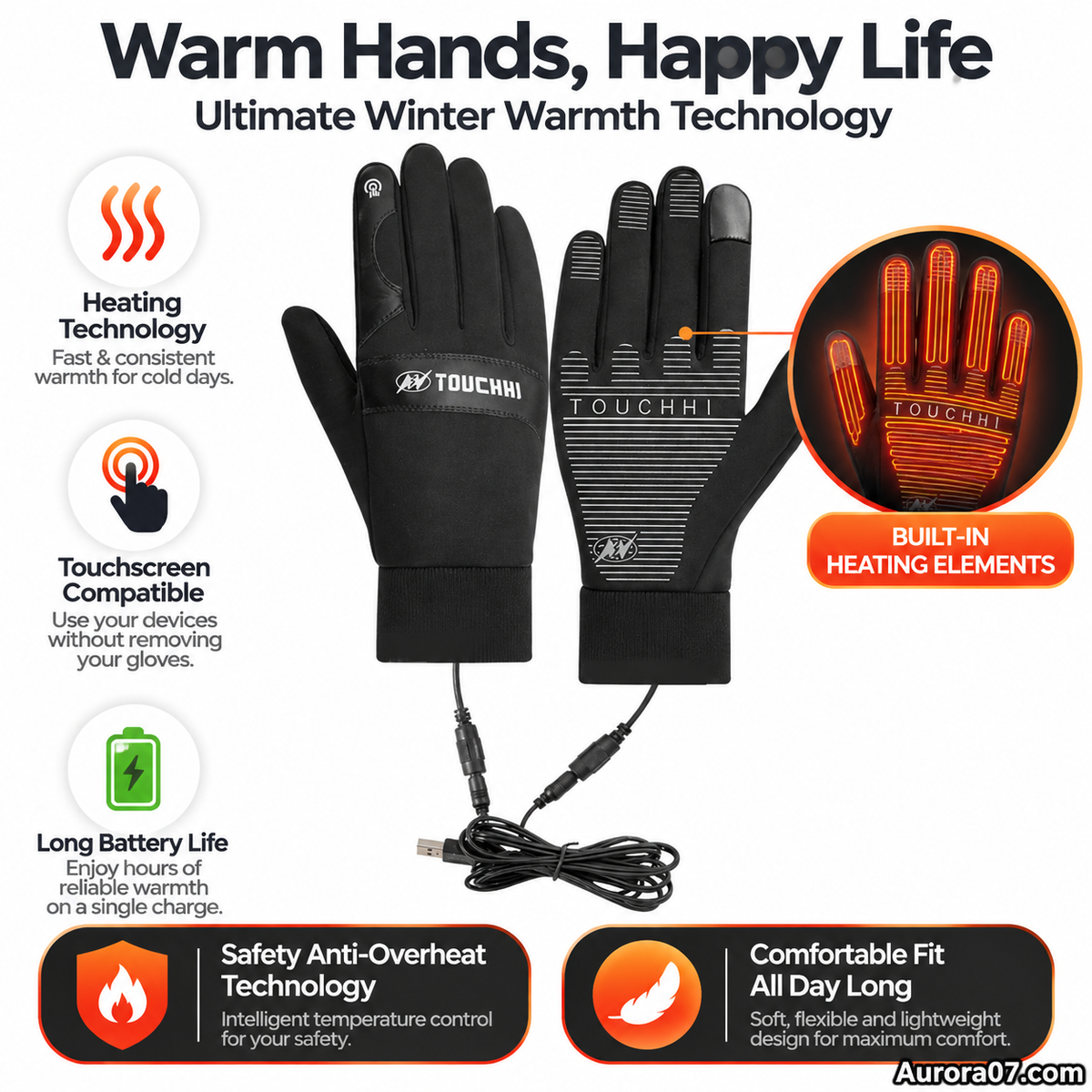 Gants chauffants électriques chauds d'hiver pour l'extérieur