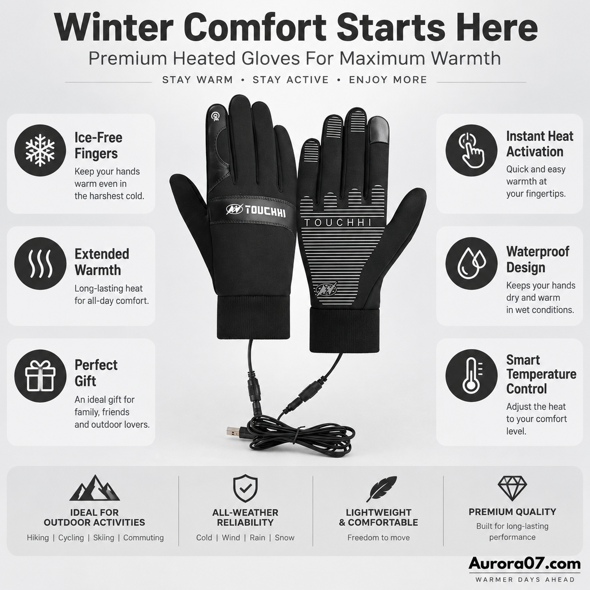 Gants chauffants électriques chauds d'hiver pour l'extérieur