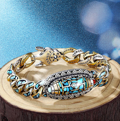 ✨Bracelet de perles Dzi Turquoise à six caractères et neuf yeux ✨