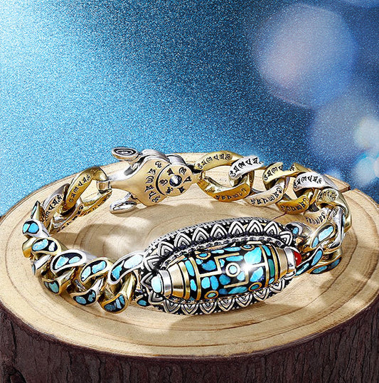 ✨Bracelet de perles Dzi Turquoise à six caractères et neuf yeux ✨