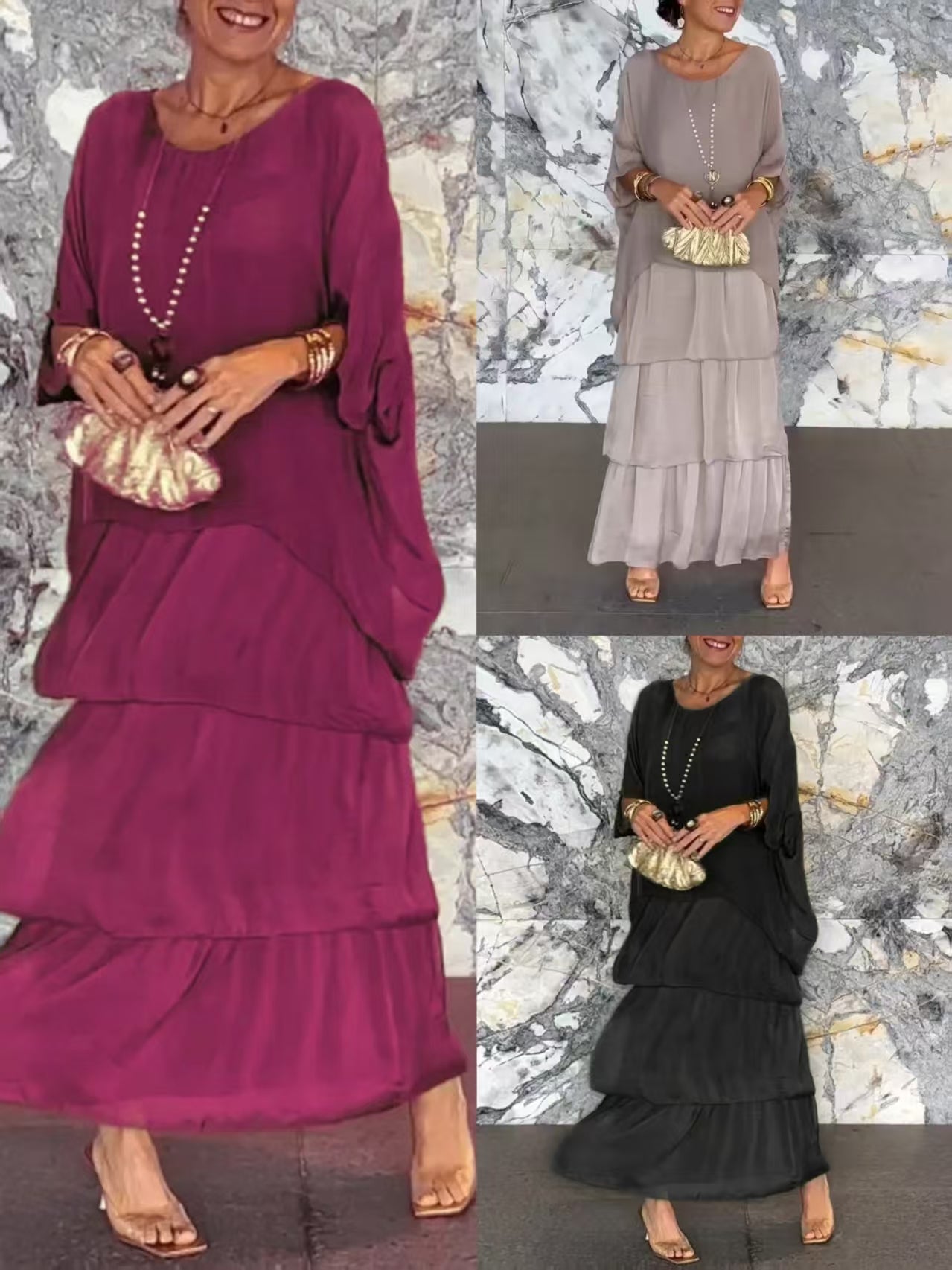 💎 -50% LIMITÉ ! 💎 Robe Maxi Artistique – Coupe Ample, Design Batwing & Élégance Fluide