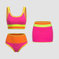 🏖️Offre spéciale 50 % de réduction🌼Ensemble de bikini sportif 3 pièces en nylon patchwork color block - Maillot de bain taille haute et contrôle du ventre👙🌈