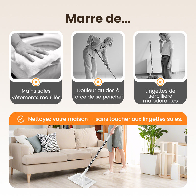 🧹💧 Serpillère réutilisable – Pince auto-serrante, manche télescopique, rotation 360°, un nettoyage des sols efficace et sans effort, même dans les coins les plus difficiles 🏠✨