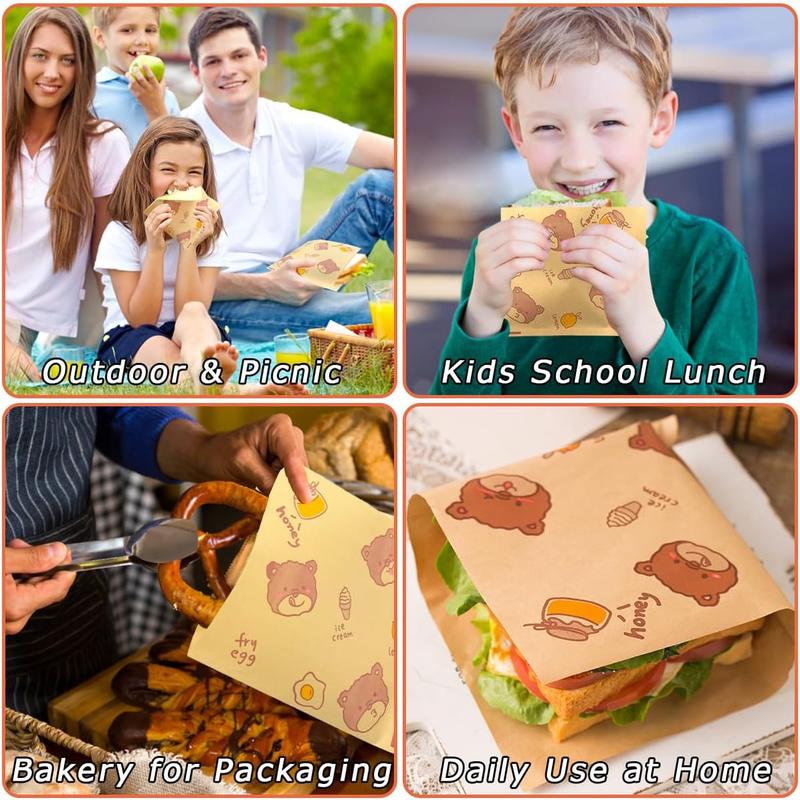 Paquet de 50 sachets en papier pour sandwichs, 7,1 x 7,1 pouces, sachets anti-graisse pour snacks, sachets non blanchis pour pâtisseries, petits sachets en papier brun recyclables, sachets pour biscuits, adaptés aux boulangeries et aux beignets