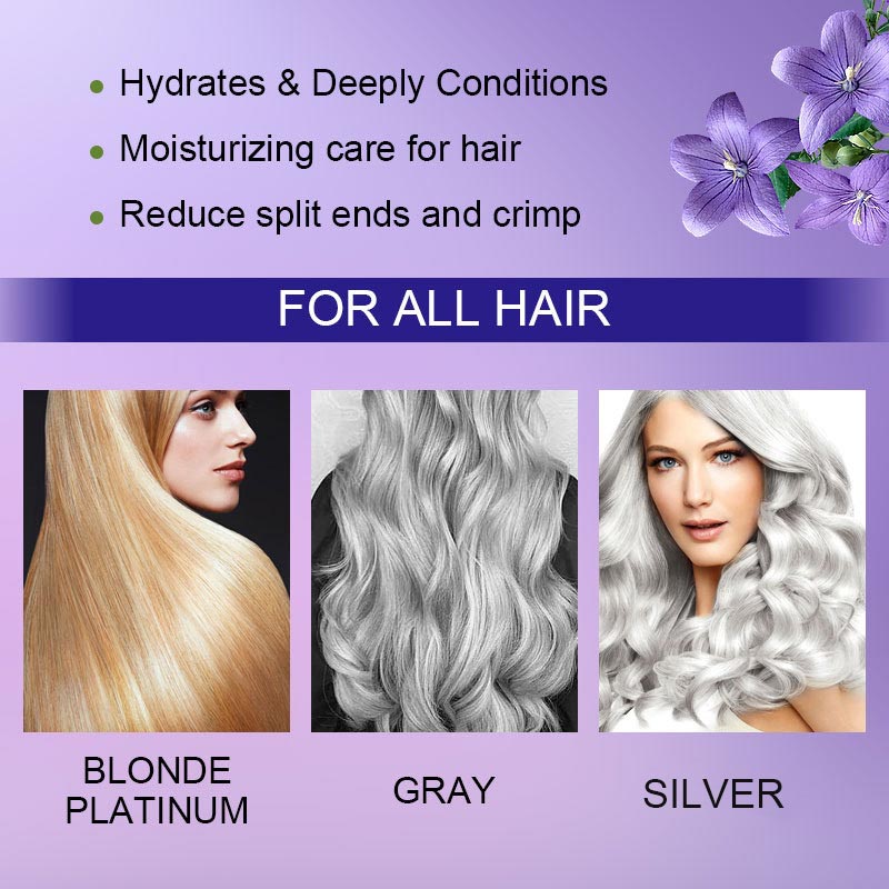 Masque capillaire à la kératine violette : fixe la couleur et neutralise les tons cuivrés et jaunes pour les cheveux blonds, gris argentés et méchés.