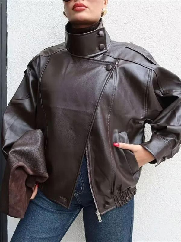 🖤 60% DE RÉDUCTION ! 🏍️ Veste Moto en Similicuir Noir – Style Audacieux, Coupe Surdimensionnée & Fermeture Éclair Argentée ✨