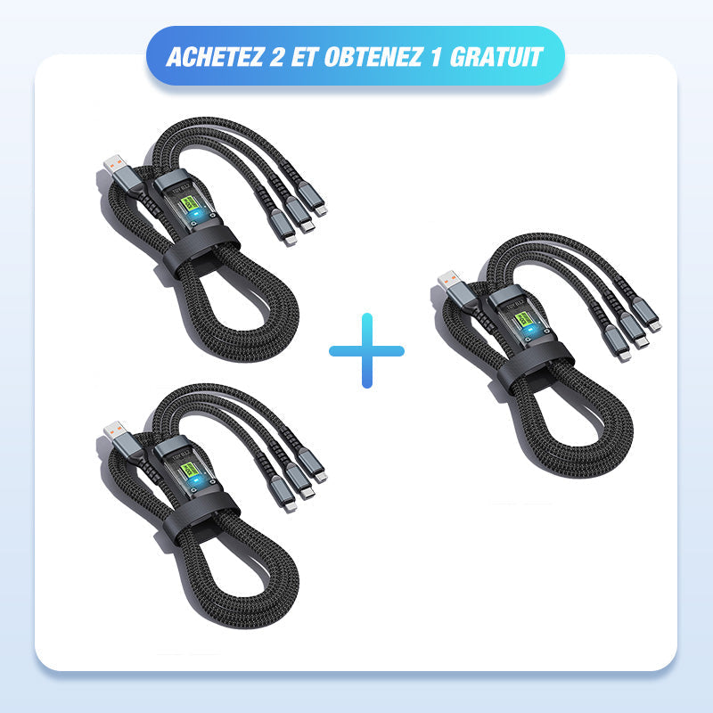 🔥2025 Ventes Chaudes🔥Chargement super rapide 100w, câble de données transparent 3-en-1