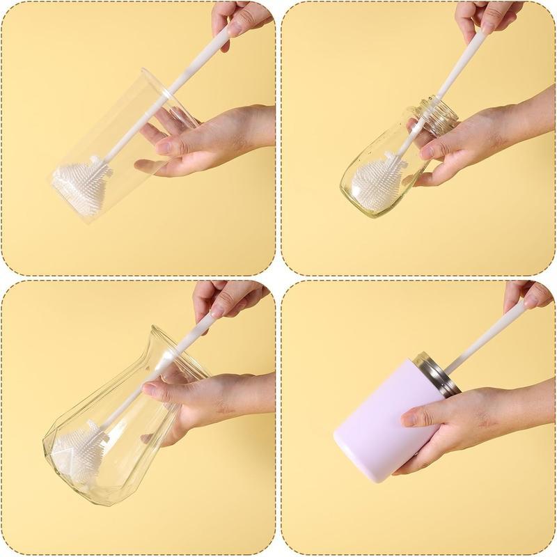 Brosse de nettoyage en silicone à 360° avec long manche – Nettoyeur de biberons à poils souples pour biberons, gourdes, bouteilles isothermes, couvercles, théières, bols et récipients étroits. Offre spéciale : 1 acheté, 1 offert.