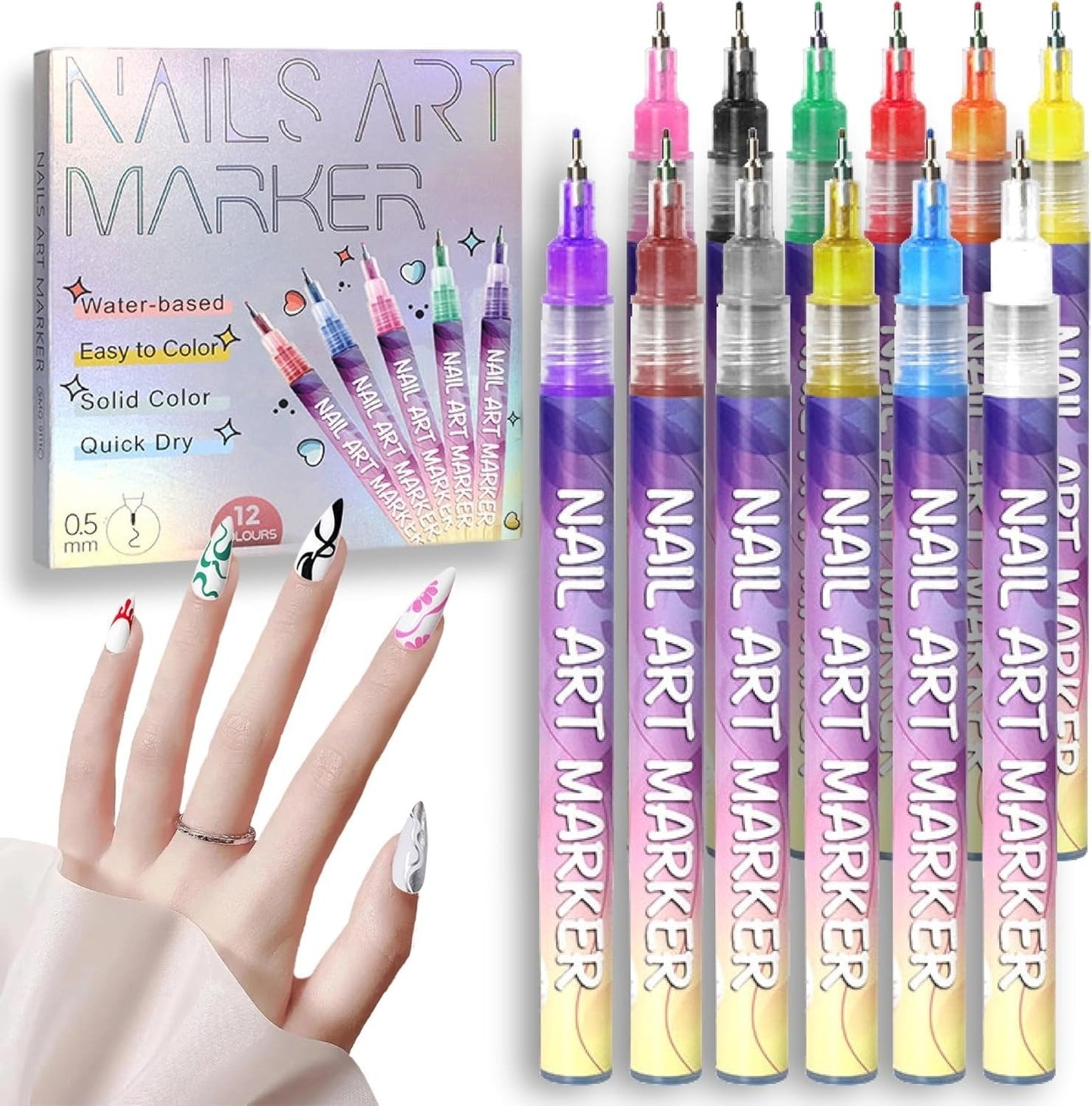 🎨50% DE RÉDUCTION!⏳Coffret de 12 Stylos pour Nail Art✨