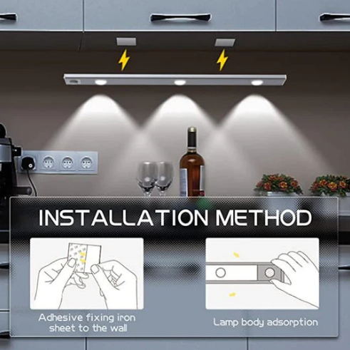 📢📢50 % de réduction !! ⏰Lampe LED d'Armoire à Détecteur de Mouvement – Rechargeable USB, 3 Tons de Lumière & Installation Magnétique