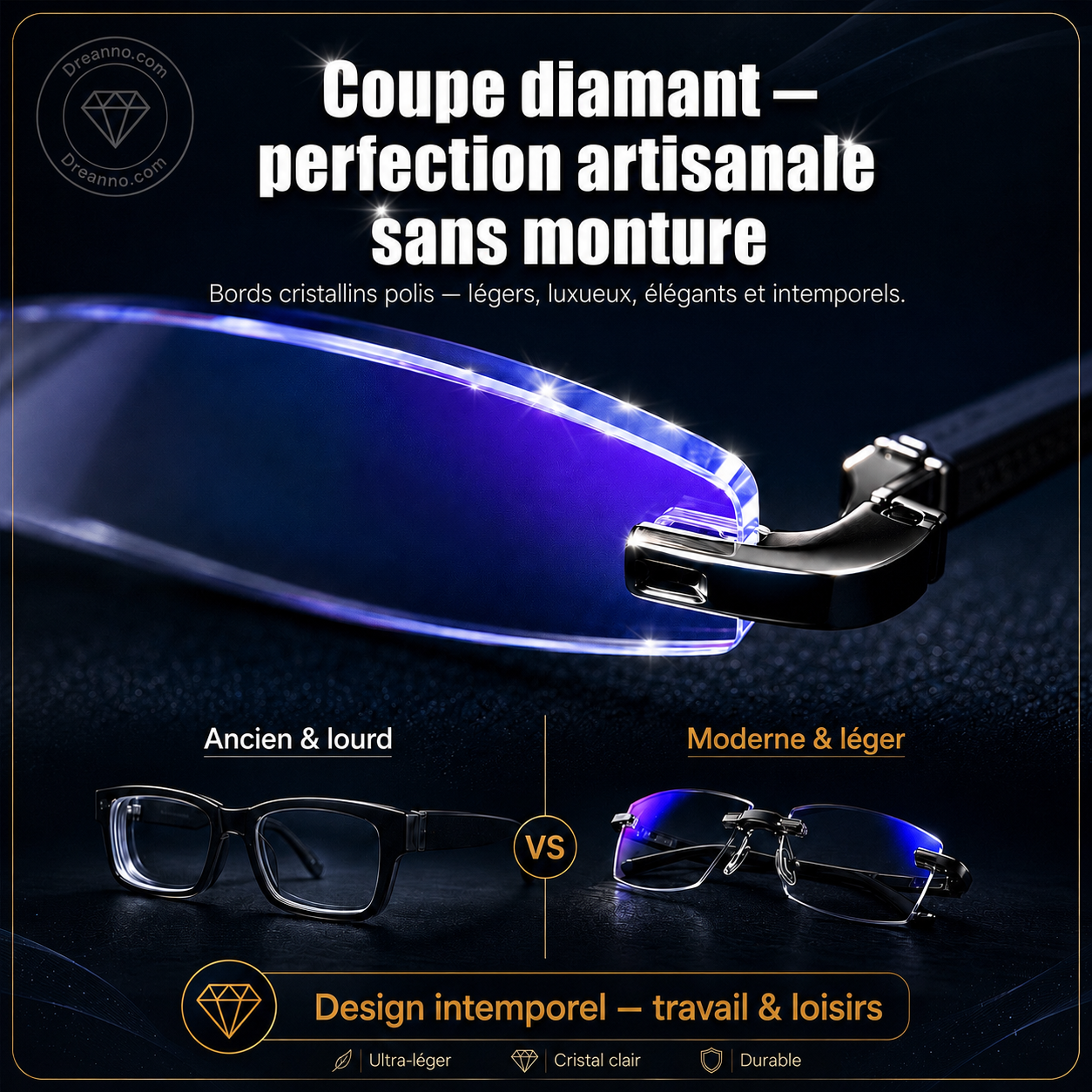 Lunettes de lecture sans monture, ultra-légères, à verres taillés en diamant