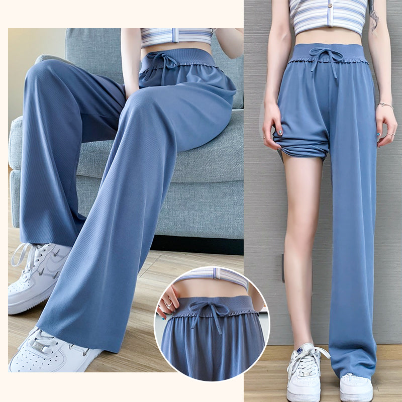 Pantalon à Taille Élastique et Jambes Larges pour Femme