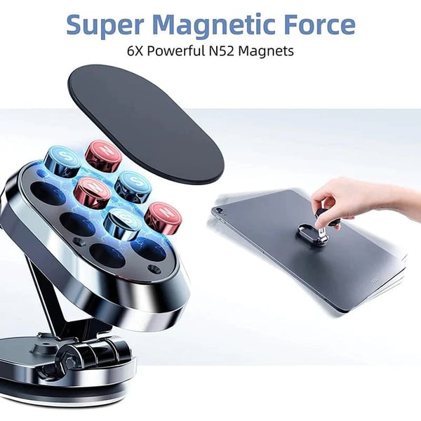 📱🧲 -60% ! 🚗Support Magnétique Voiture Pliable – Rotation 360°, 6 Aimants N52 & Bras Repliable pour Téléphones 4–7″