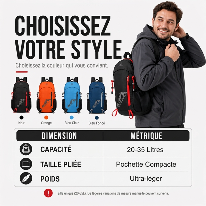 Sac à dos de camping pliable et étanche