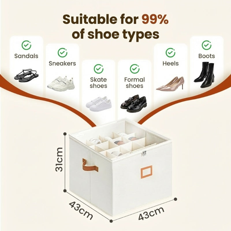 👟 50% DE RÉDUCTION ! 🧺 Boîte de Rangement en Tissu pour Chaussures – Pliable & Respirante – 16 Compartiments & Couvercle Transparent pour Placard 🏠