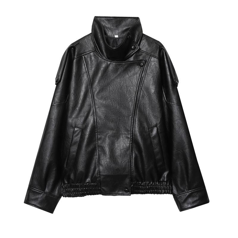 🖤 60% DE RÉDUCTION ! 🏍️ Veste Moto en Similicuir Noir – Style Audacieux, Coupe Surdimensionnée & Fermeture Éclair Argentée ✨