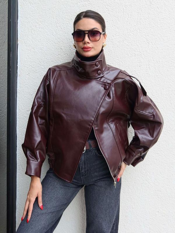 🖤 60% DE RÉDUCTION ! 🏍️ Veste Moto en Similicuir Noir – Style Audacieux, Coupe Surdimensionnée & Fermeture Éclair Argentée ✨