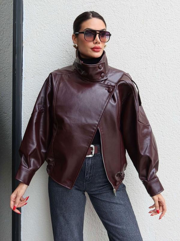 🖤 60% DE RÉDUCTION ! 🏍️ Veste Moto en Similicuir Noir – Style Audacieux, Coupe Surdimensionnée & Fermeture Éclair Argentée ✨