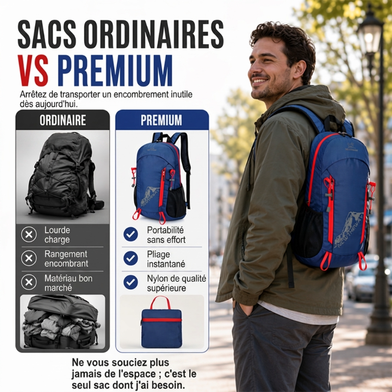 Sac à dos de camping pliable et étanche