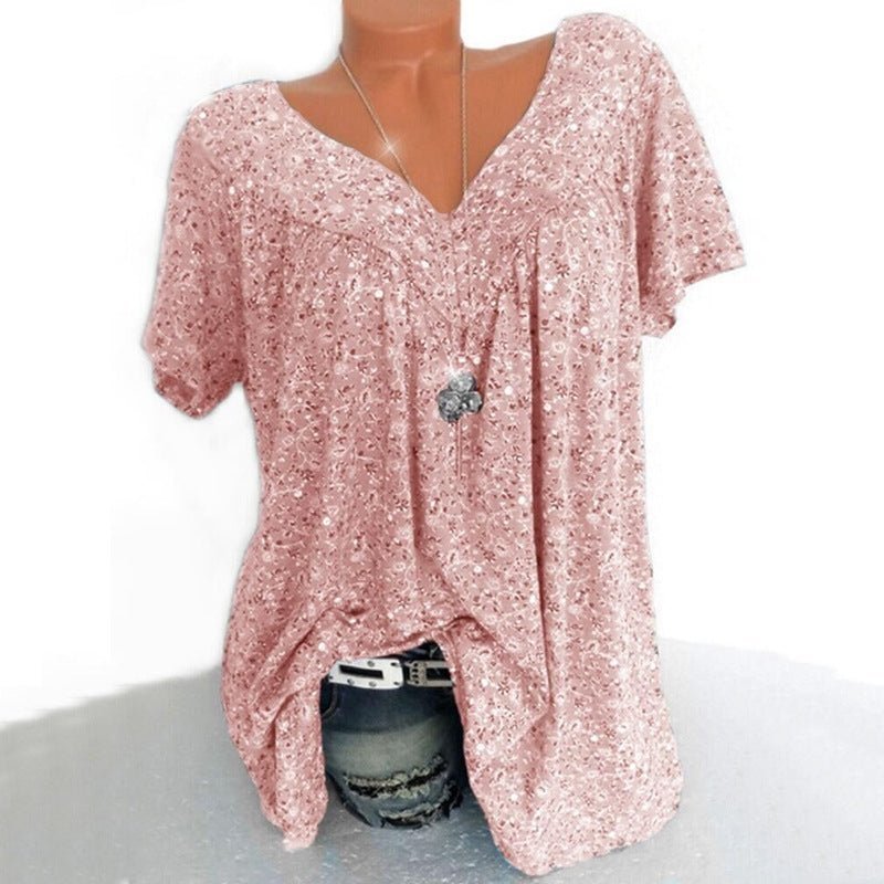 💎 50% DE RÉDUCTION ! 💎💃T-Shirt d’Été à Col V pour Femmes – Imprimé Floral, Coupe Fluide & Tissu Doux Respirant 🌸👚