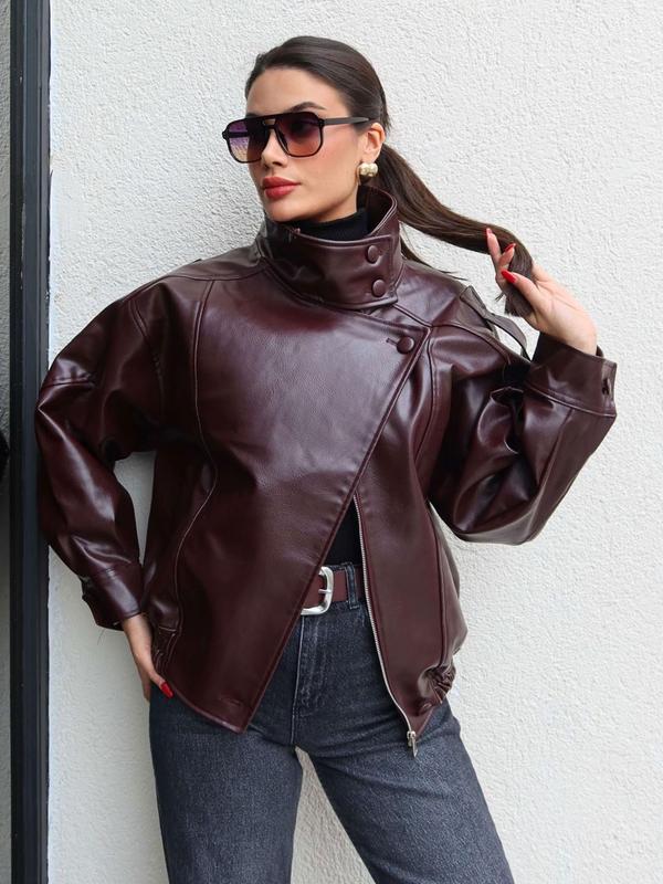 🖤 60% DE RÉDUCTION ! 🏍️ Veste Moto en Similicuir Noir – Style Audacieux, Coupe Surdimensionnée & Fermeture Éclair Argentée ✨