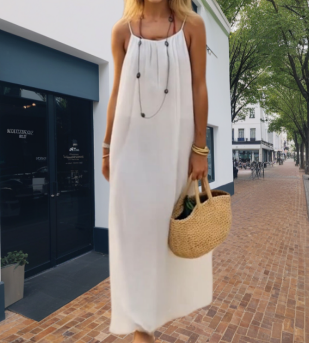Robe longue décontractée à bretelles spaghetti et dos nu pour femme