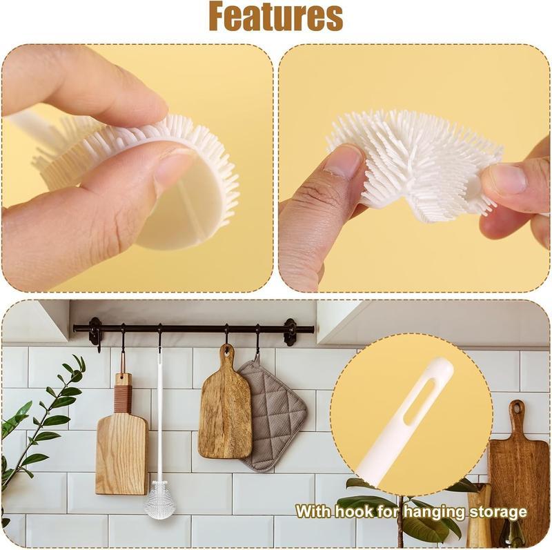 Brosse de nettoyage en silicone à 360° avec long manche – Nettoyeur de biberons à poils souples pour biberons, gourdes, bouteilles isothermes, couvercles, théières, bols et récipients étroits. Offre spéciale : 1 acheté, 1 offert.