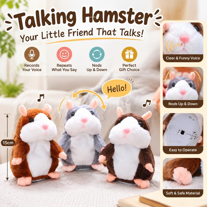 Peluche hamster parlante – répète tout ce que vous dites, remue la tête automatiquement ; un divertissement hilarant pour les enfants comme pour les adultes
