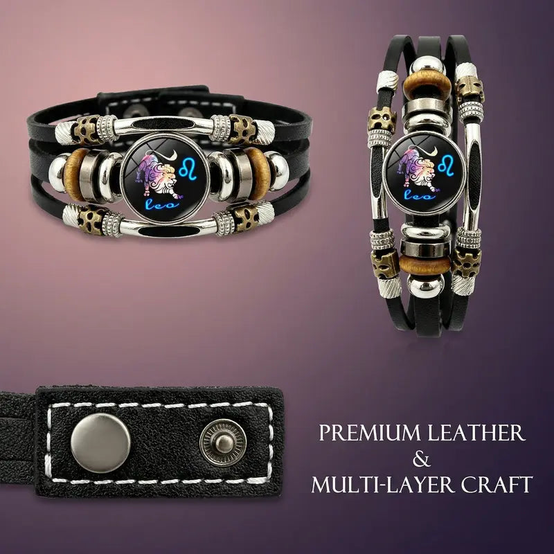 ⭐ 50 % DE RÉDUCTION MAINTENANT ! 🐾 Bracelet Zodiaque en cuir phosphorescent – Brille dans le noir, ajustable et unisexe – Parfait pour les passionnés d'astrologie et à porter au quotidien ✨