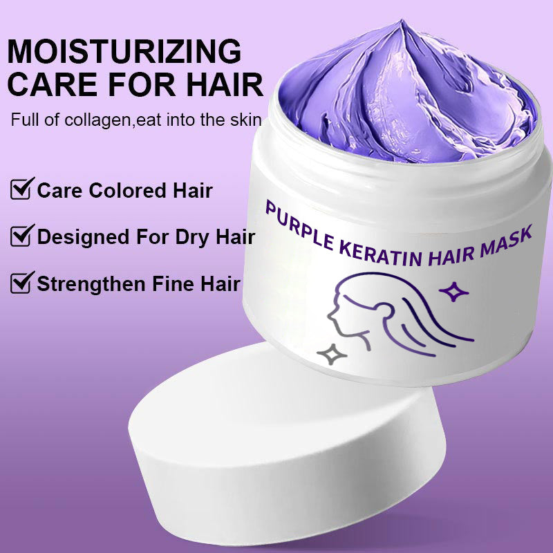 Masque capillaire à la kératine violette : fixe la couleur et neutralise les tons cuivrés et jaunes pour les cheveux blonds, gris argentés et méchés.