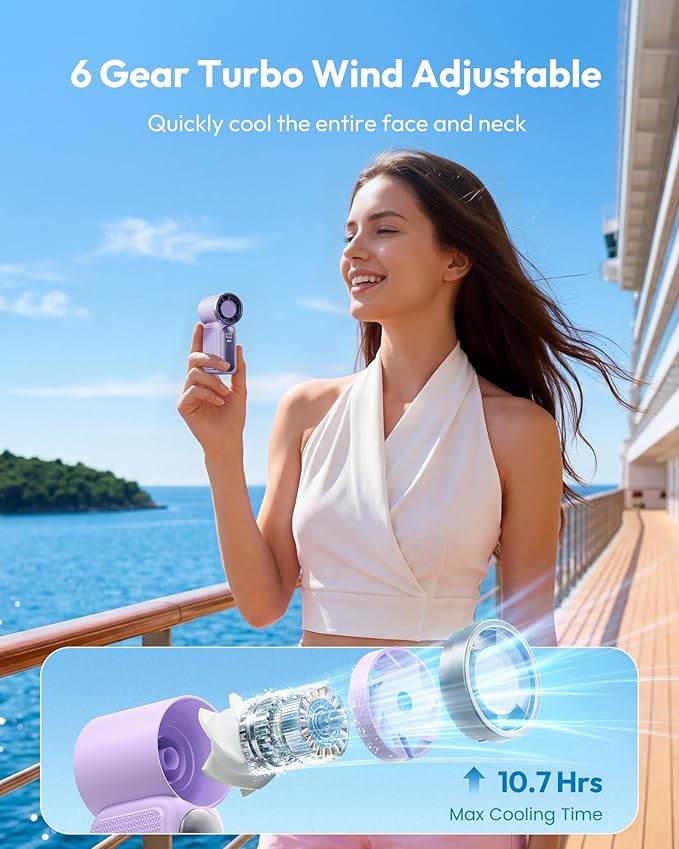 🌀💨 PROMO FLASH 50% ! Mini Ventilateur Portable Turbo LED 6 Vitesses – 3000mAh, USB-C, 107g, Affichage, Parfait pour Voyage, Maquillage & Quotidien ✨