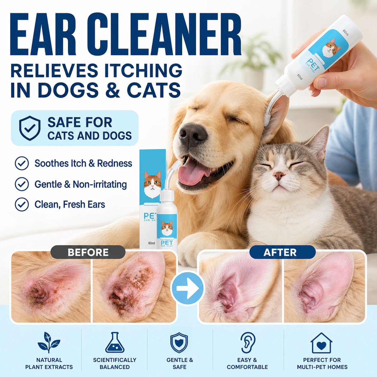 🐶 50% DE RÉDUCTION ! 🌿 Solution Nettoyante Auriculaire pour Chiens et Chats – Soulage les Démangeaisons, Nettoie en Douceur – Extraits de Plantes Naturelles & Formule Douce – Idéale pour les Oreilles Sensibles 🐱✨