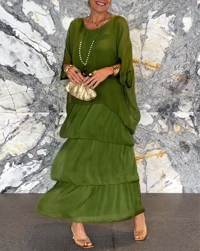 💎 -50% LIMITÉ ! 💎 Robe Maxi Artistique – Coupe Ample, Design Batwing & Élégance Fluide