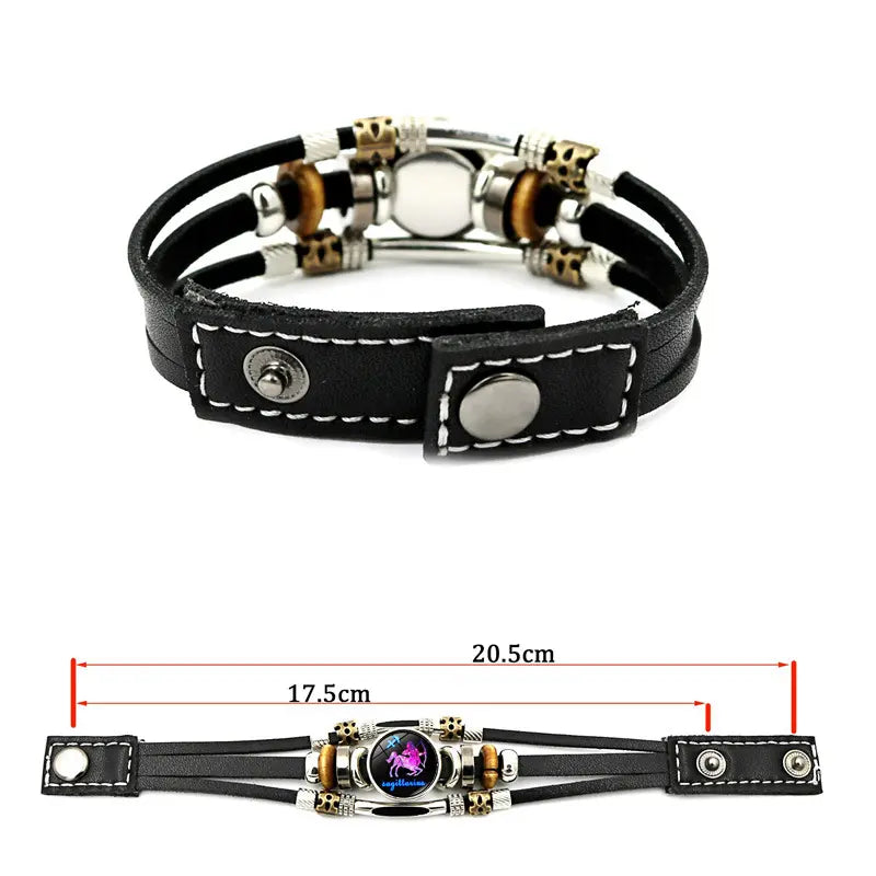 ⭐ 50 % DE RÉDUCTION MAINTENANT ! 🐾 Bracelet Zodiaque en cuir phosphorescent – Brille dans le noir, ajustable et unisexe – Parfait pour les passionnés d'astrologie et à porter au quotidien ✨