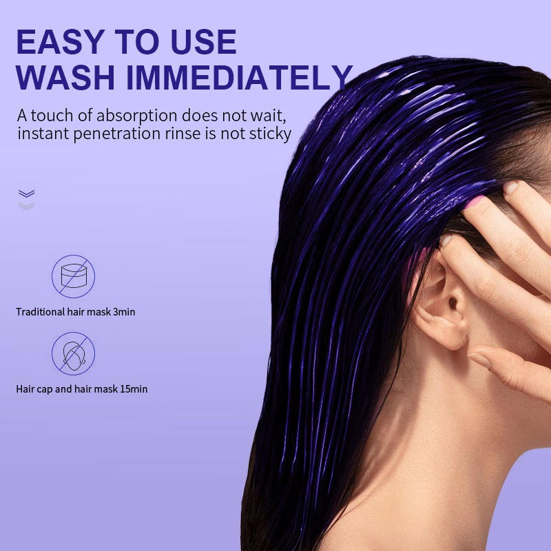 Masque capillaire à la kératine violette : fixe la couleur et neutralise les tons cuivrés et jaunes pour les cheveux blonds, gris argentés et méchés.
