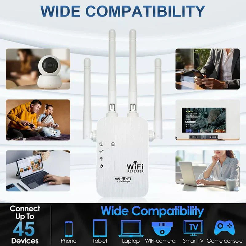 🔥 Extenseur WiFi 2025,1200Mbps Booster de signal à double bande (5GHz/2.4GHz), couvre 10 000 pieds carrés et 50 appareils, répéteur avec port Ethernet pour la maison