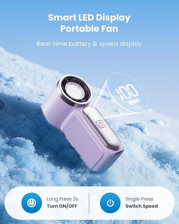 🌀💨 PROMO FLASH 50% ! Mini Ventilateur Portable Turbo LED 6 Vitesses – 3000mAh, USB-C, 107g, Affichage, Parfait pour Voyage, Maquillage & Quotidien ✨