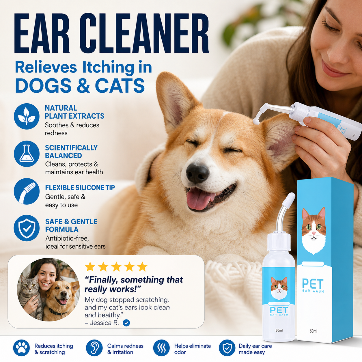 🐶 50% DE RÉDUCTION ! 🌿 Solution Nettoyante Auriculaire pour Chiens et Chats – Soulage les Démangeaisons, Nettoie en Douceur – Extraits de Plantes Naturelles & Formule Douce – Idéale pour les Oreilles Sensibles 🐱✨