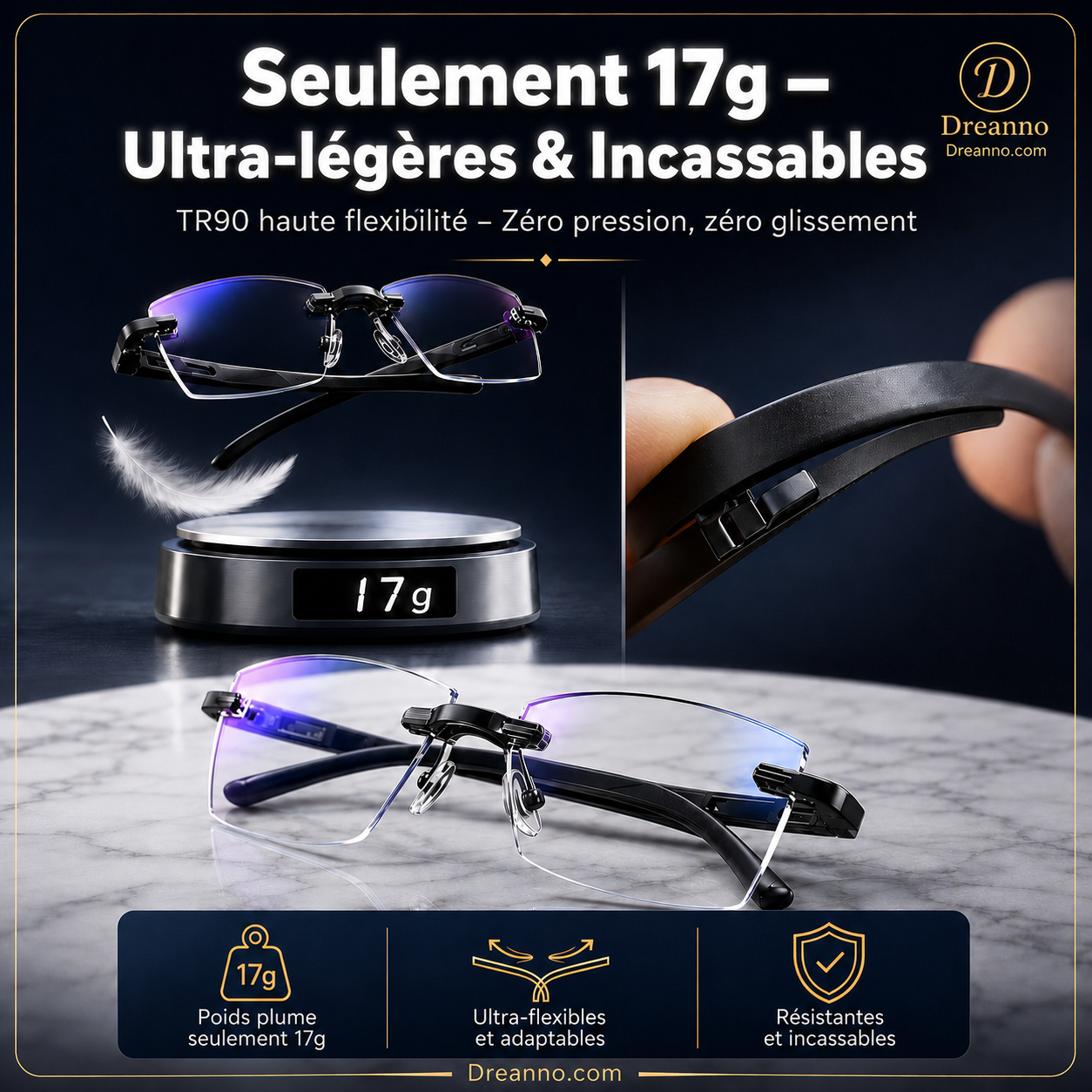 Lunettes de lecture sans monture, ultra-légères, à verres taillés en diamant