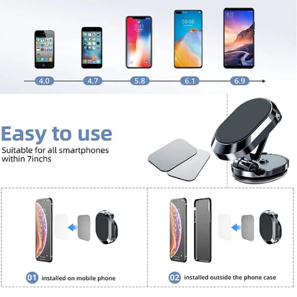 📱🧲 -60% ! 🚗Support Magnétique Voiture Pliable – Rotation 360°, 6 Aimants N52 & Bras Repliable pour Téléphones 4–7″