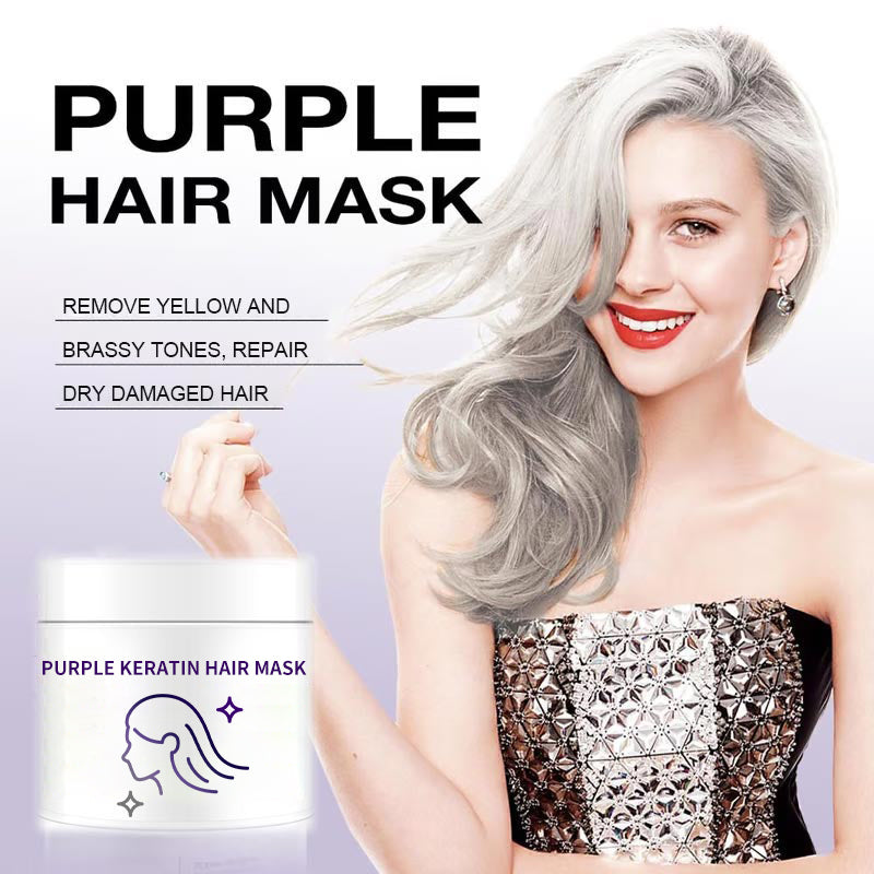 Masque capillaire à la kératine violette : fixe la couleur et neutralise les tons cuivrés et jaunes pour les cheveux blonds, gris argentés et méchés.